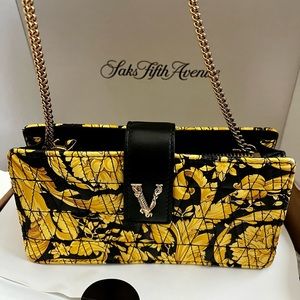 Versace Virtus Barocco-Print Quilted Leather Wallet on Chain